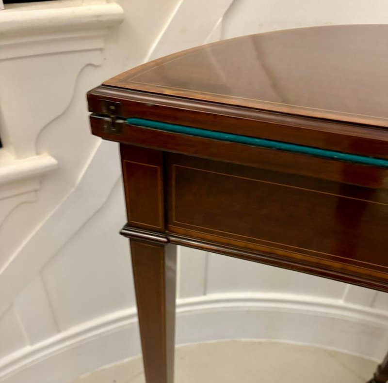 Elegant Late Victorian Antique Mahogany and Satinwood Inlaid  Demi-Lune Card/Console Table